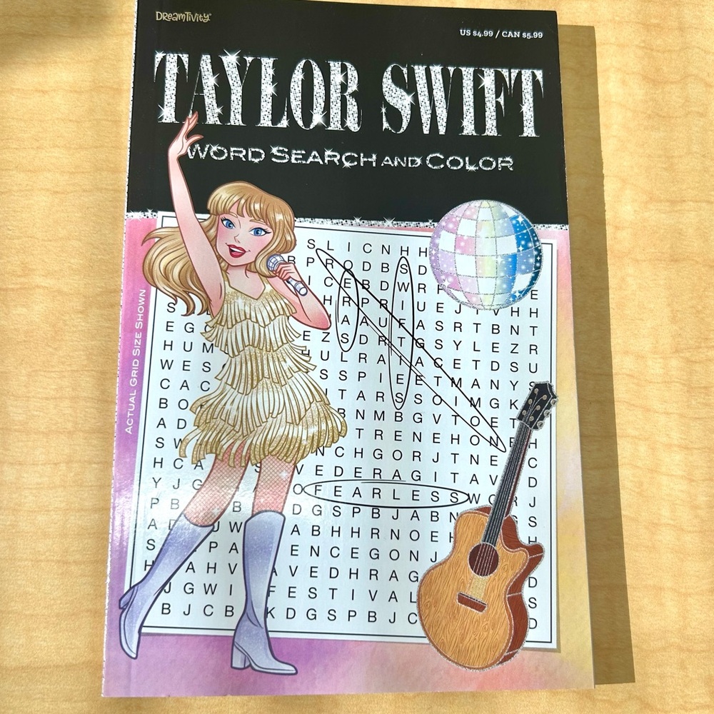 Taylor Swift Word Search and Color Notebook - Black, Pink, Brown